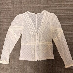 Free People Cream Lace Button Down Blouse Sz Extra Small